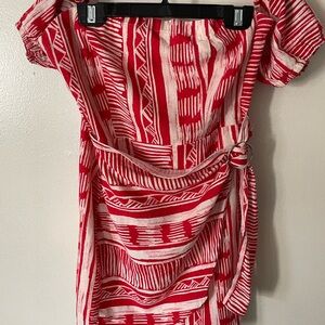 Forever 21 Red and White One-Shoulder Belted Dress with Ring Detail